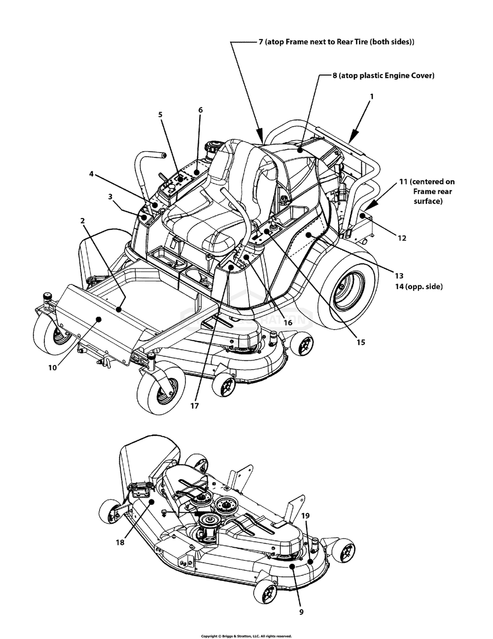Decals (7502442) Diagram and Parts List for 7800819 (C950-60107-0)(2011) Briggs and Stratton Lawn Tractor